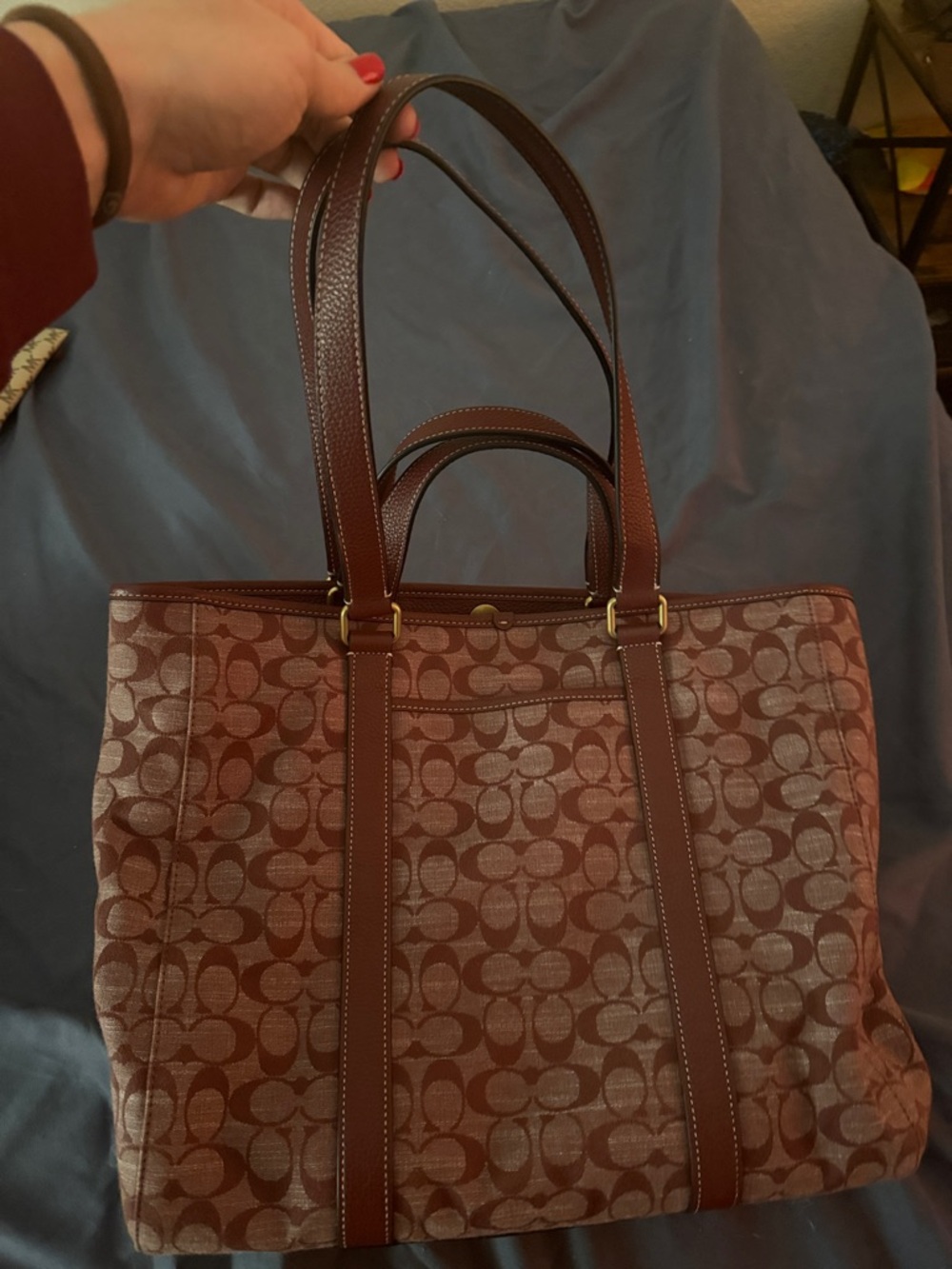 Coach Brown Signature Canvas Tote with Chestnut Trim